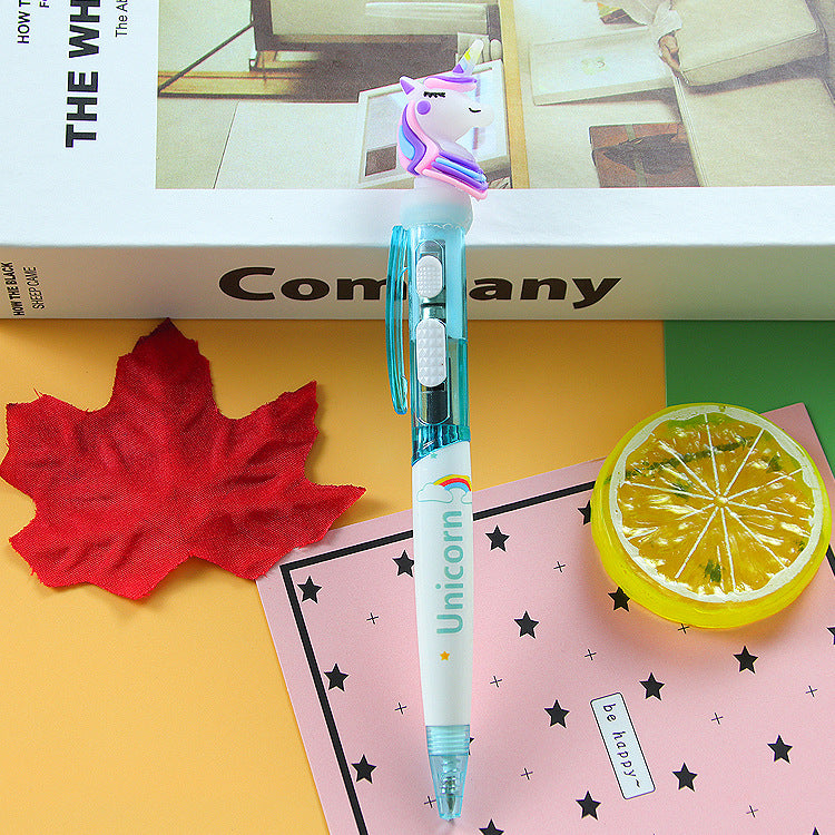 Bolígrafo que brilla intensamente plástico del unicornio de la historieta al por mayor